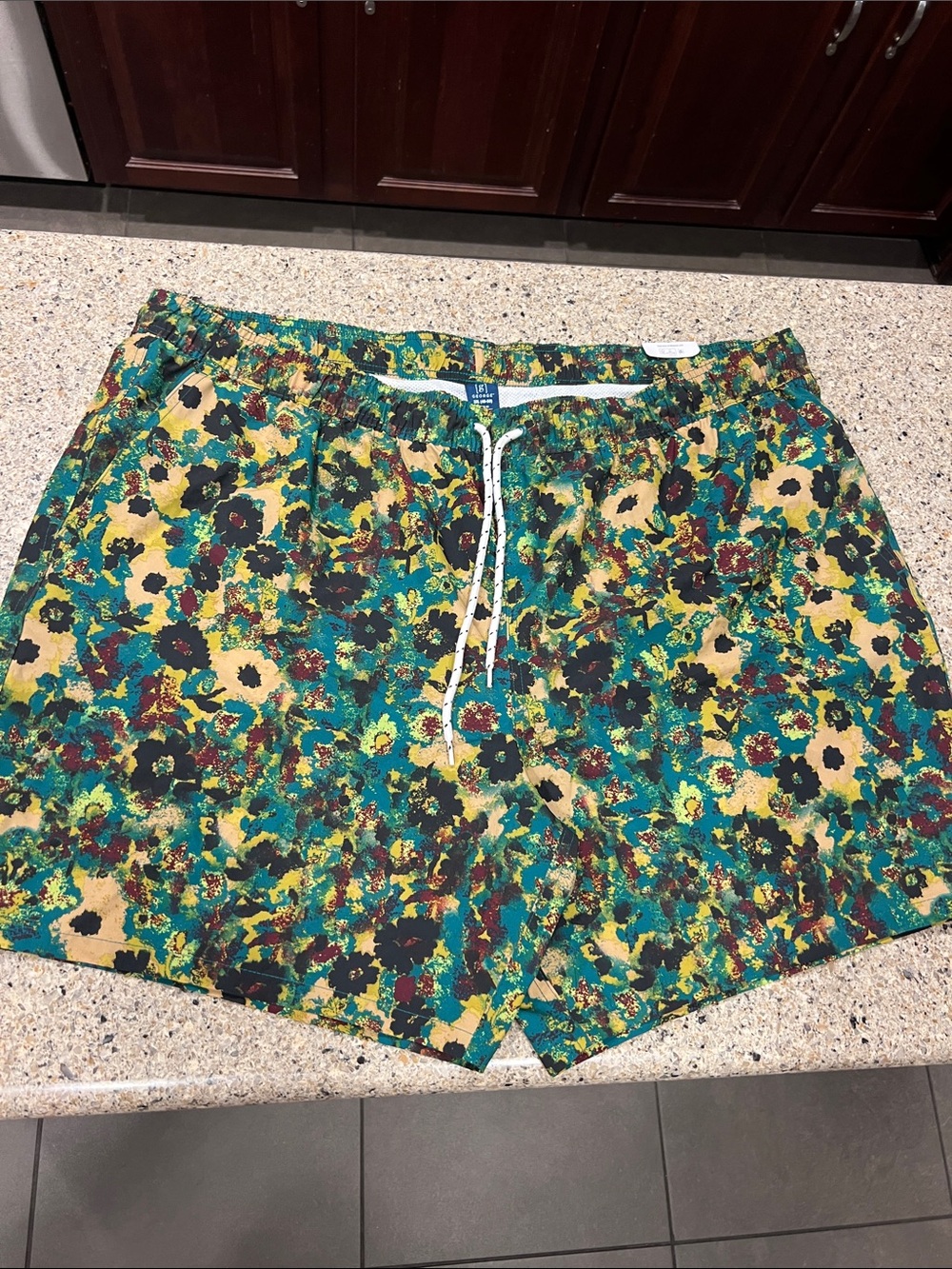 George Floral Drawstring Athletic Shorts - Green, Yellow, Black z27